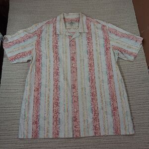 Vintage Solitude Mens Shirt XL Striped Floral Hawaiian Tropical Beach White Pink